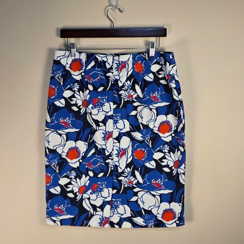 Talbots‎ Pencil Skirt Women 10 Blue Floral Cotton Stretch Knee Length Career - Picture 3 of 9